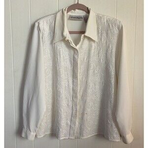 Claudia Richards Blouse Women’s 14 Ivory Embroidered Corpcore Party Vintage